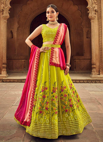 Buy Green Sequence Work Georgette Lehenga Choli For Wedding